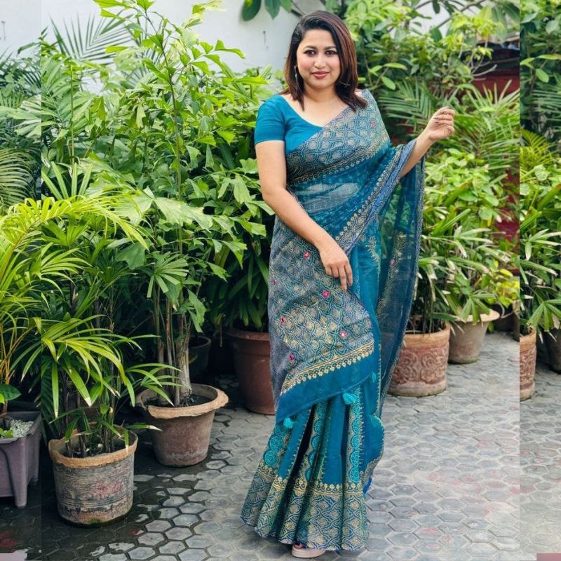 Block Print Sharee with Blouse Piece